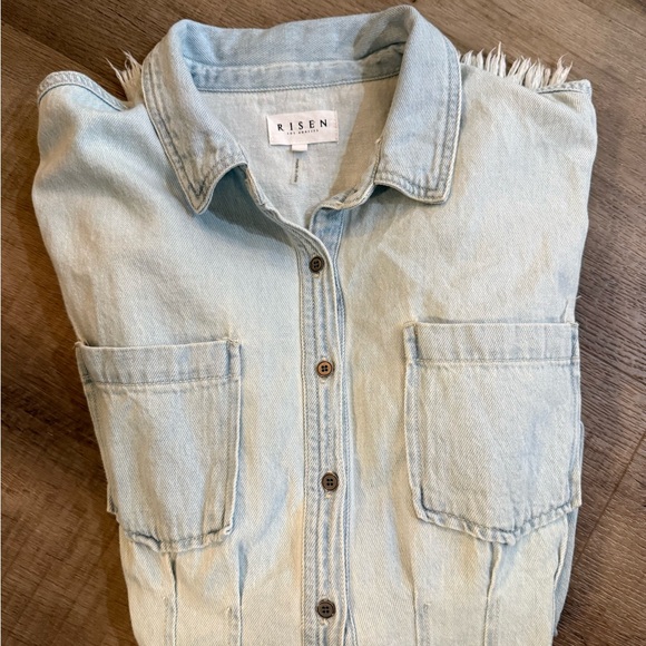 RISEN Light Denim Shirt Dress in Pale Blue Size Medium NWOT - Picture 13 of 13